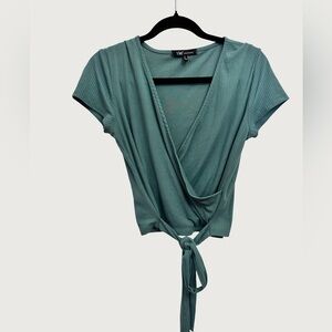 YMI | Teal Ribbed Tie-Front Crop Top